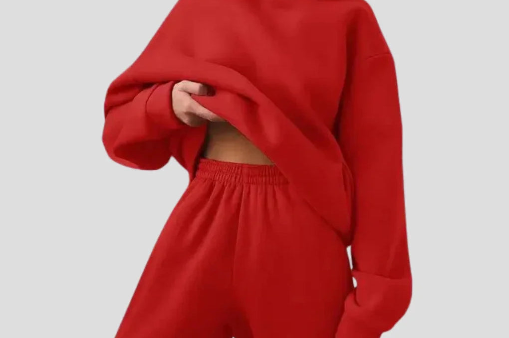 Cleona - Women's Lined Hoodie and Jogger Lounge Set - Red