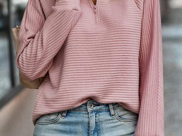 Cliodhna - Women's Half-Zip Knit Pullover with Stand Collar