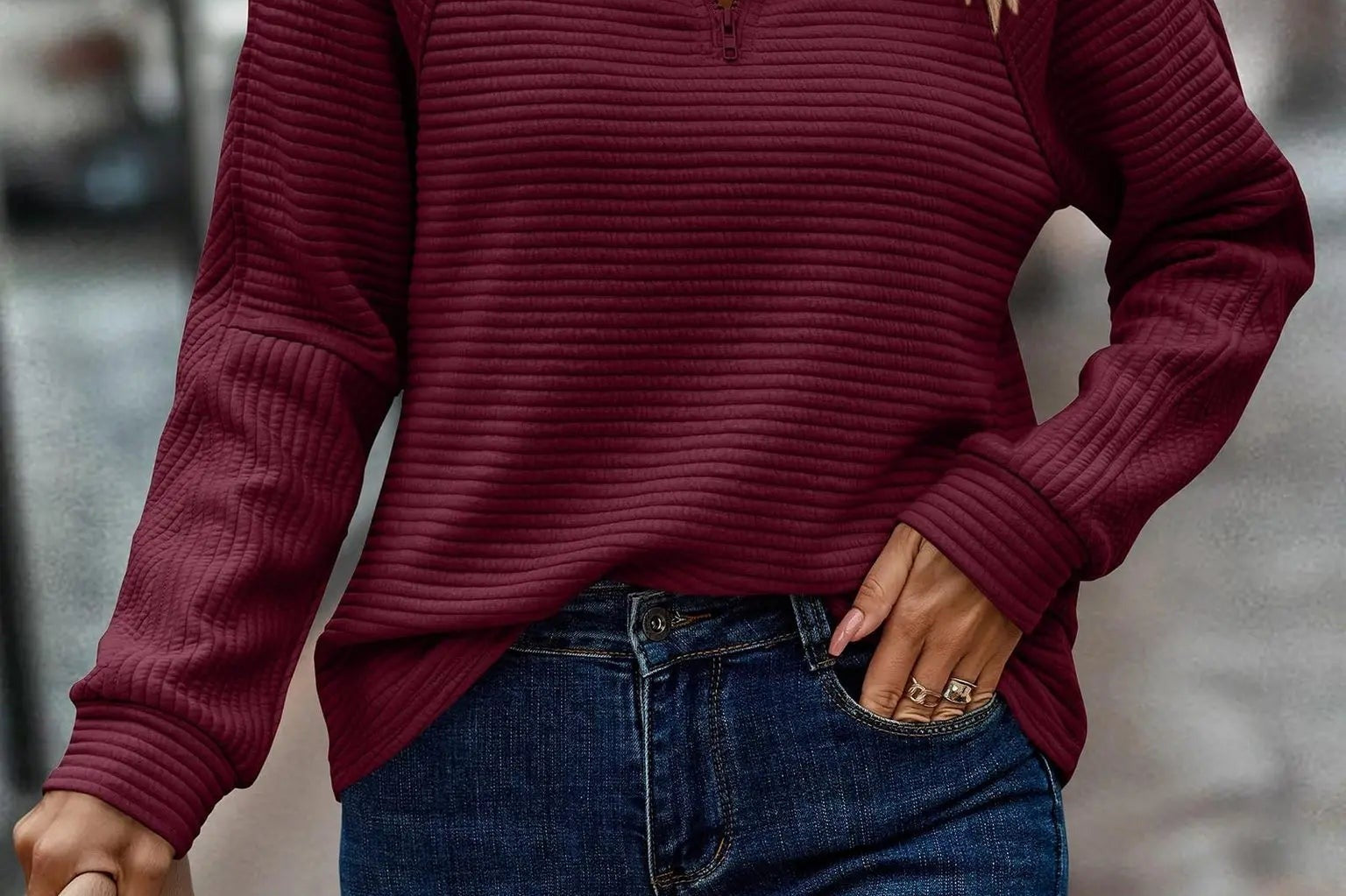 Cliodhna - Women's Half-Zip Knit Pullover with Stand Collar - Burgundy
