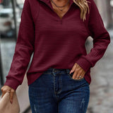 Cliodhna - Women's Half-Zip Knit Pullover with Stand Collar - Burgundy