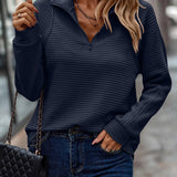 Cliodhna - Women's Half-Zip Knit Pullover with Stand Collar - Blue