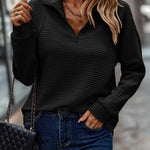 Cliodhna - Women's Half-Zip Knit Pullover with Stand Collar - Black