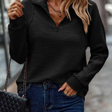 Cliodhna - Women's Half-Zip Knit Pullover with Stand Collar - Black