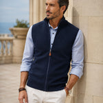 Cole - Men's Cashmere-Blend Zip-Up Knit Vest with Side Pockets - Navy Blue