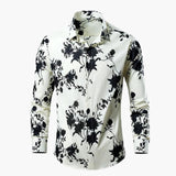 Craig - Men's Floral Print Long Sleeve Button-Down Shirt - White Floral