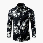Craig - Men's Floral Print Long Sleeve Button-Down Shirt - Black Floral