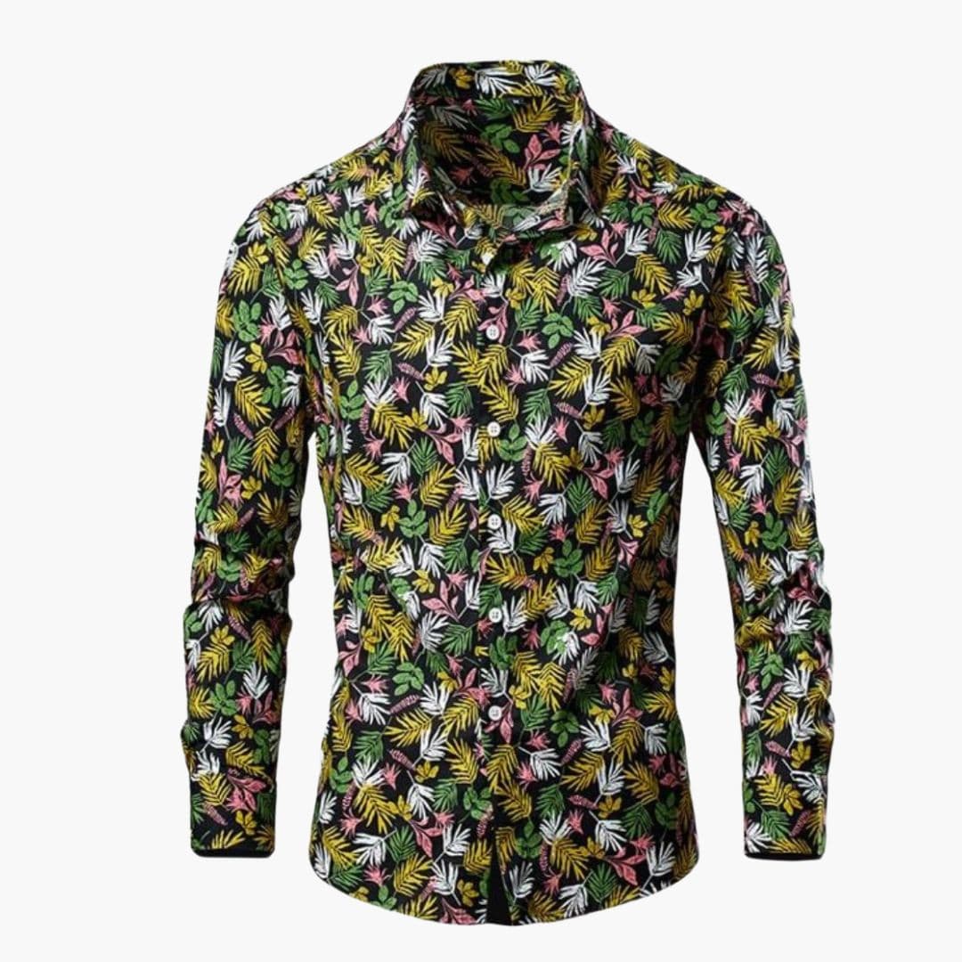 Craig - Men's Floral Print Long Sleeve Button-Down Shirt - Green Floral