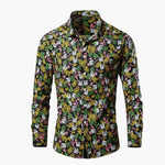 Craig - Men's Floral Print Long Sleeve Button-Down Shirt - Green Floral