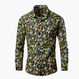 Craig - Men's Floral Print Long Sleeve Button-Down Shirt - Green Floral