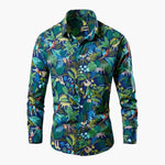 Craig - Men's Floral Print Long Sleeve Button-Down Shirt - Blue & Green Floral