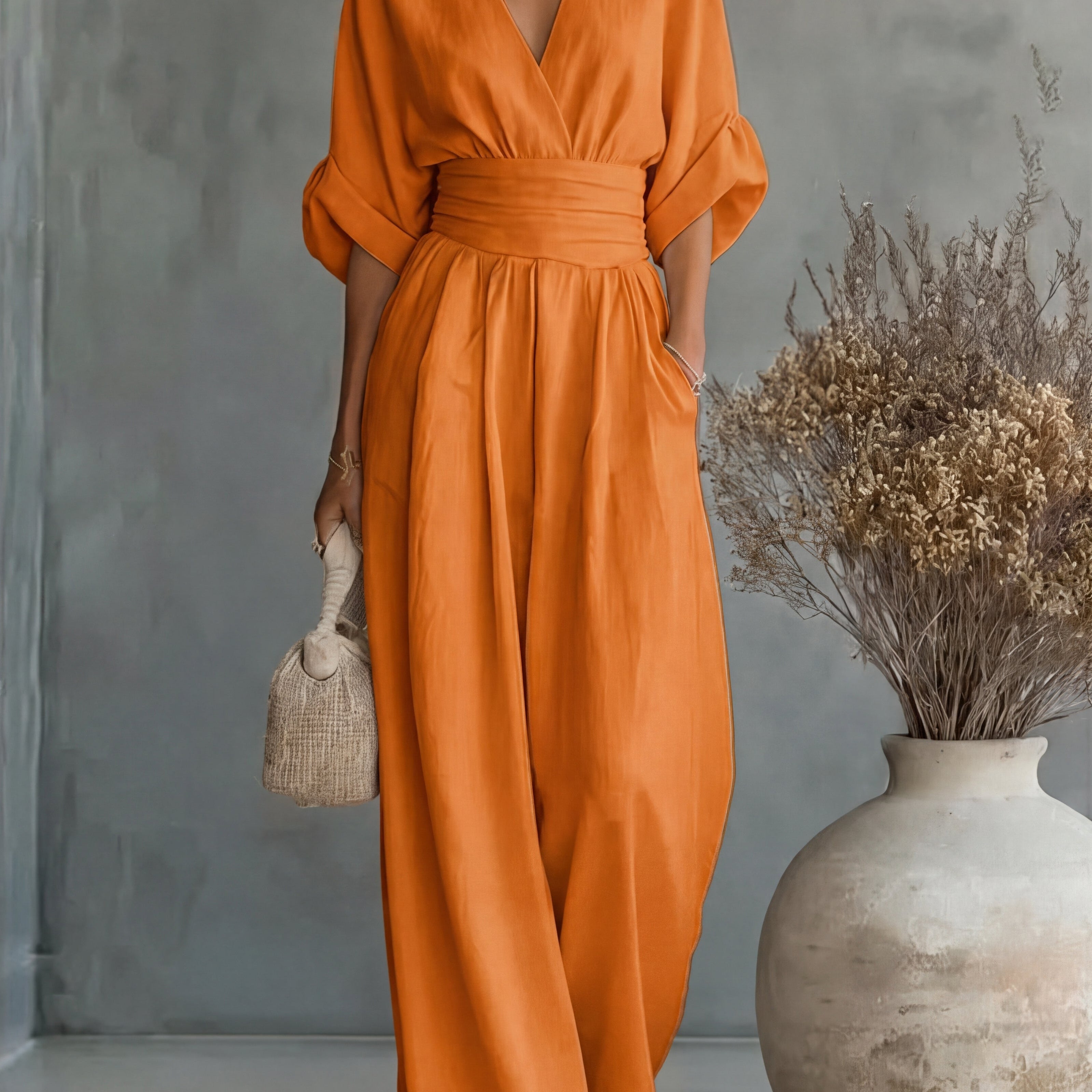 Genevieve | Women's Elegant V-Neck Wide Leg Wedding Guest Jumpsuit