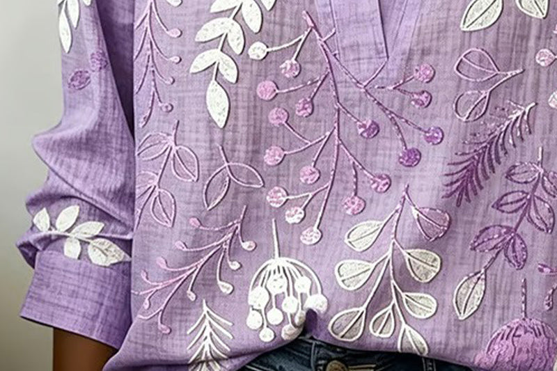 Fidelma - Women's Leaf Embroidered V-Neck Blouse