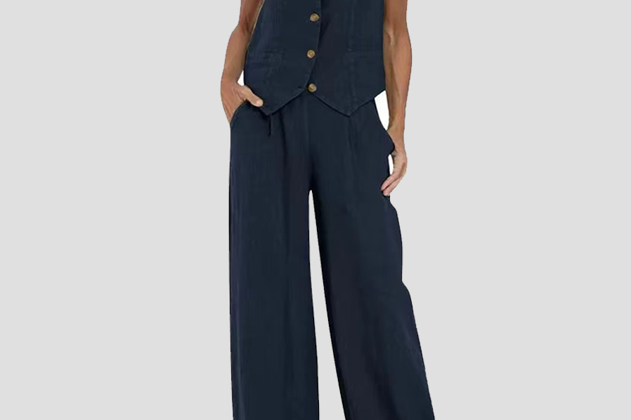 Women's Sleeveless Vest & Wide-Leg Pants Set | Tailored Two-Piece Suit