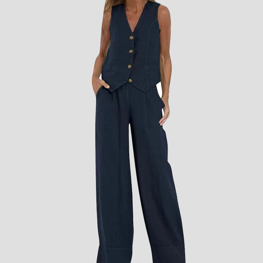 Women's Sleeveless Vest & Wide-Leg Pants Set | Tailored Two-Piece Suit