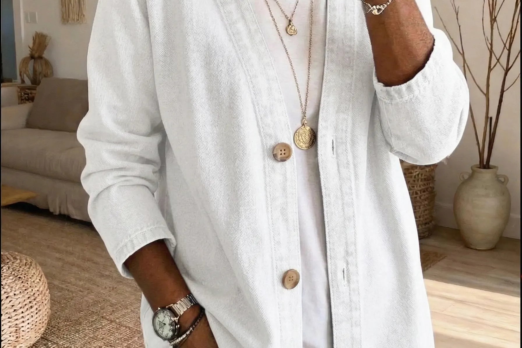 Women's Tencel Denim Button-Down Cardigan | Soft Draped Cardigan