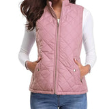 Dairine - Women's Diamond-Quilted Puffer Vest with Stand Collar - Pink