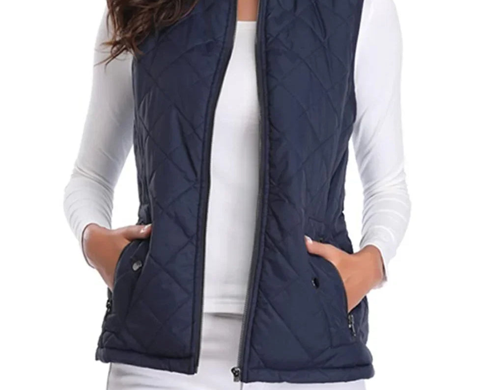 Dairine - Women's Diamond-Quilted Puffer Vest with Stand Collar - Blue