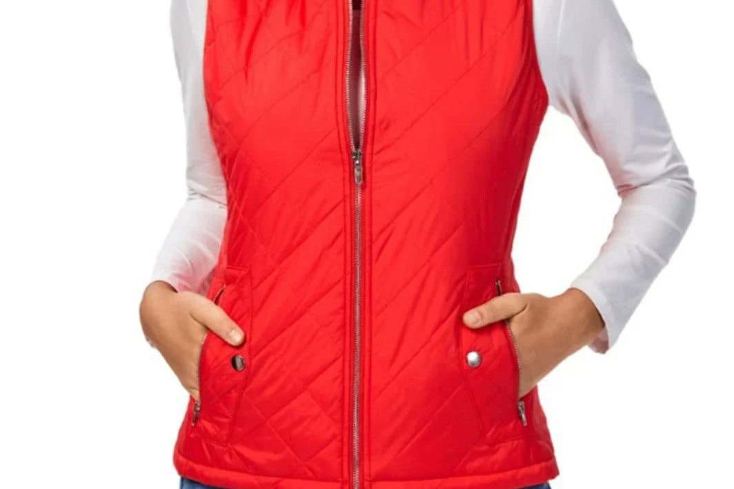 Dairine - Women's Diamond-Quilted Puffer Vest with Stand Collar - Red
