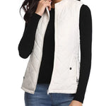 Dairine - Women's Diamond-Quilted Puffer Vest with Stand Collar - White