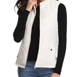 Dairine - Women's Diamond-Quilted Puffer Vest with Stand Collar - White