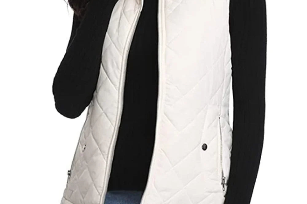 Dairine - Women's Diamond-Quilted Puffer Vest with Stand Collar - White