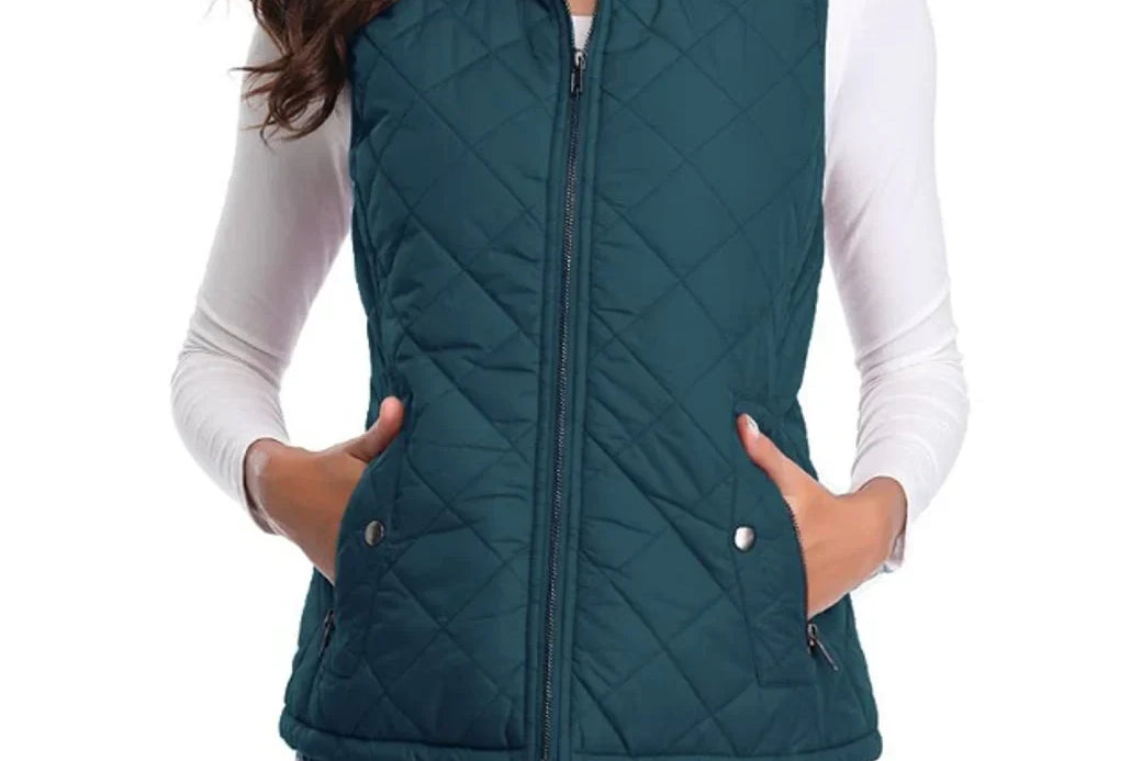 Dairine - Women's Diamond-Quilted Puffer Vest with Stand Collar - Ocean Blue