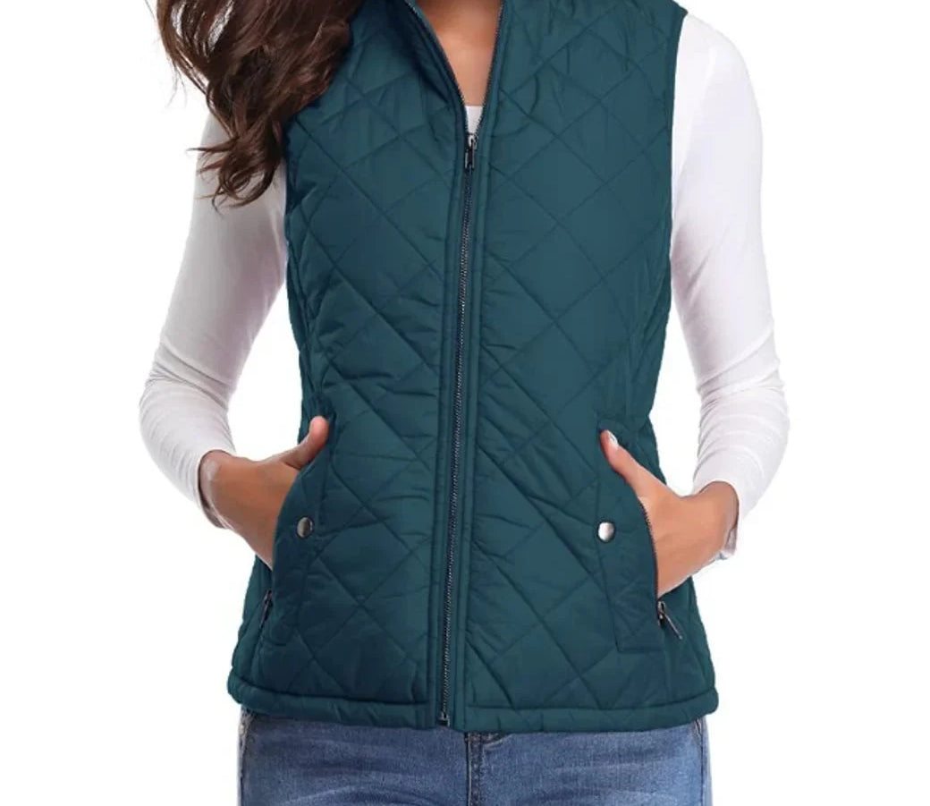 Dairine - Women's Diamond-Quilted Puffer Vest with Stand Collar - Ocean Blue