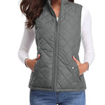 Dairine - Women's Diamond-Quilted Puffer Vest with Stand Collar - Gray