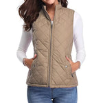 Dairine - Women's Diamond-Quilted Puffer Vest with Stand Collar - Light Mocha