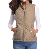 Dairine - Women's Diamond-Quilted Puffer Vest with Stand Collar - Light Mocha