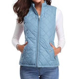 Dairine - Women's Diamond-Quilted Puffer Vest with Stand Collar - Light Blue