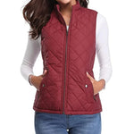 Dairine - Women's Diamond-Quilted Puffer Vest with Stand Collar - Burgundy