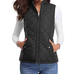 Dairine - Women's Diamond-Quilted Puffer Vest with Stand Collar - Black