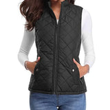 Dairine - Women's Diamond-Quilted Puffer Vest with Stand Collar - Black