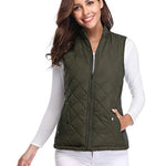 Dairine - Women's Diamond-Quilted Puffer Vest with Stand Collar - Olive Green