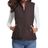 Dairine - Women's Diamond-Quilted Puffer Vest with Stand Collar - Brown