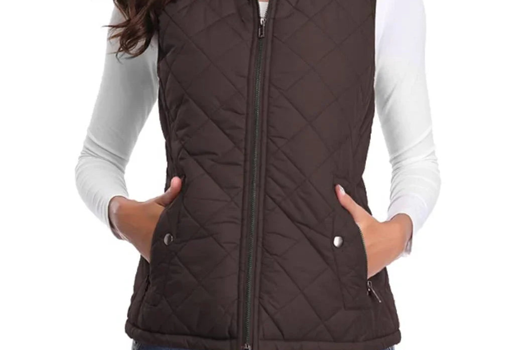 Dairine - Women's Diamond-Quilted Puffer Vest with Stand Collar - Brown