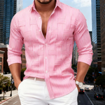 Dan - Men's Striped Wrinkle Resistant Button Up Shirt - Pink