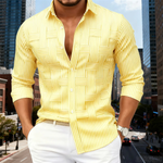 Dan - Men's Striped Wrinkle Resistant Button Up Shirt - Yellow