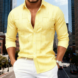 Dan - Men's Striped Wrinkle Resistant Button Up Shirt - Yellow