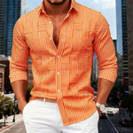 Dan - Men's Striped Wrinkle Resistant Button Up Shirt - Orange