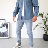 Darren - Men's Lightweight Overshirt Jacket with Chest Pockets - Blue