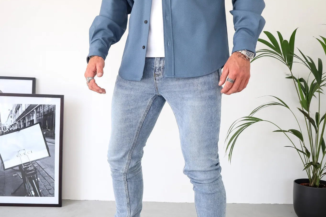 Darren - Men's Lightweight Overshirt Jacket with Chest Pockets - Blue