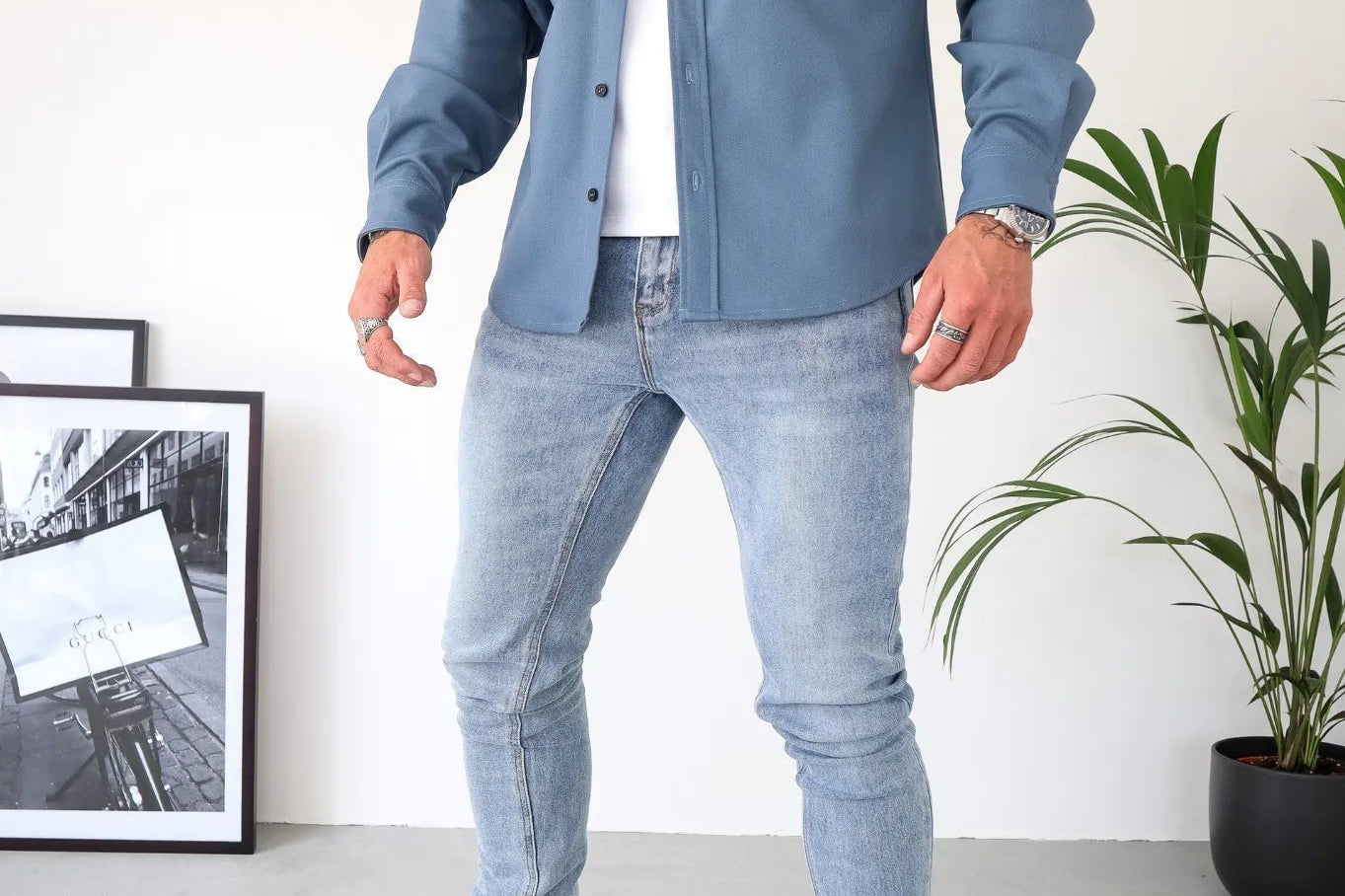 Darren - Men's Lightweight Overshirt Jacket with Chest Pockets - Blue