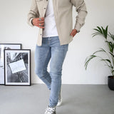 Darren - Men's Lightweight Overshirt Jacket with Chest Pockets - Light Brown