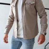 Darren - Men's Lightweight Overshirt Jacket with Chest Pockets - Dark Red