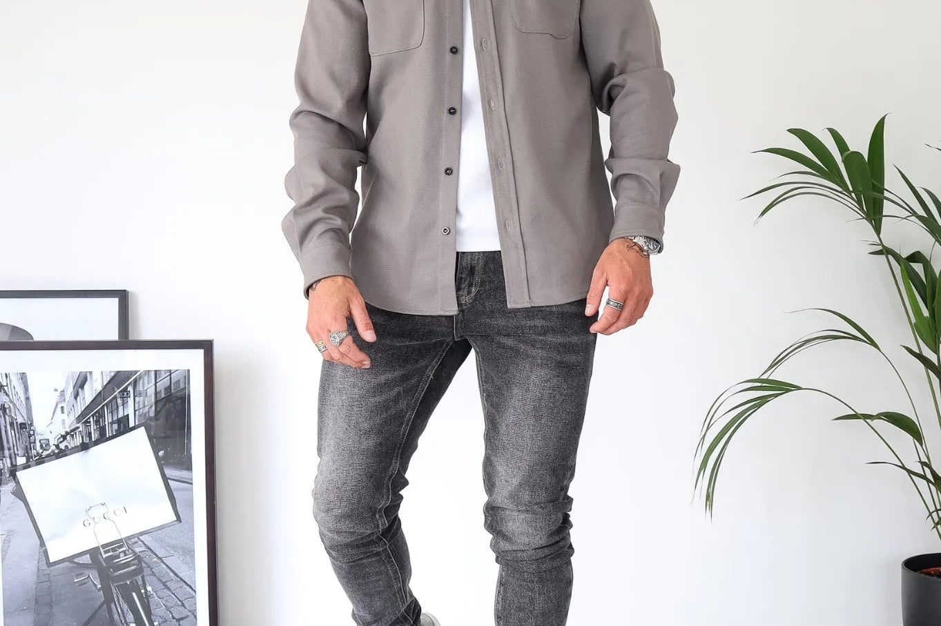 Darren - Men's Lightweight Overshirt Jacket with Chest Pockets - Gray