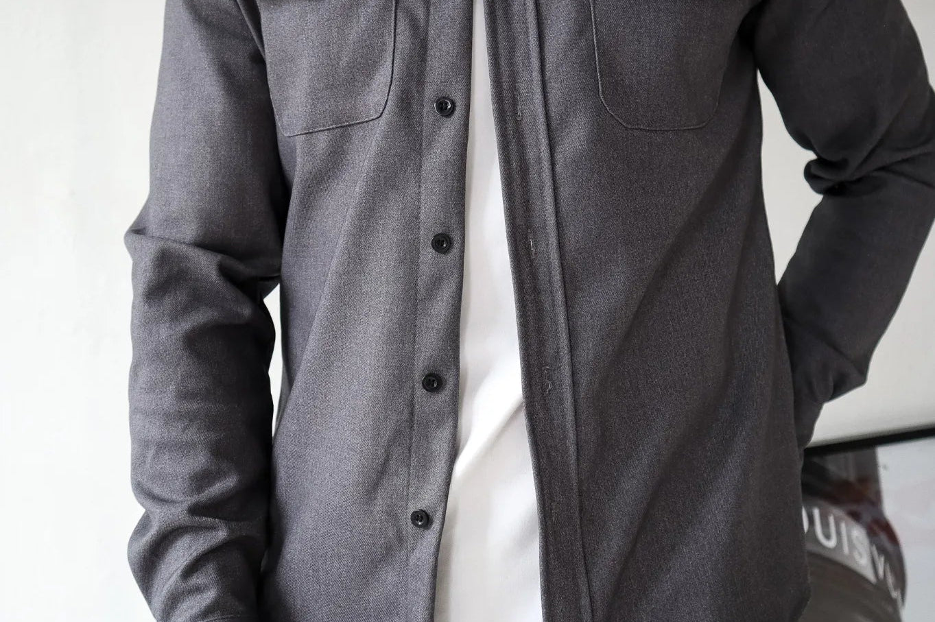 Darren - Men's Lightweight Overshirt Jacket with Chest Pockets - Dark Gray