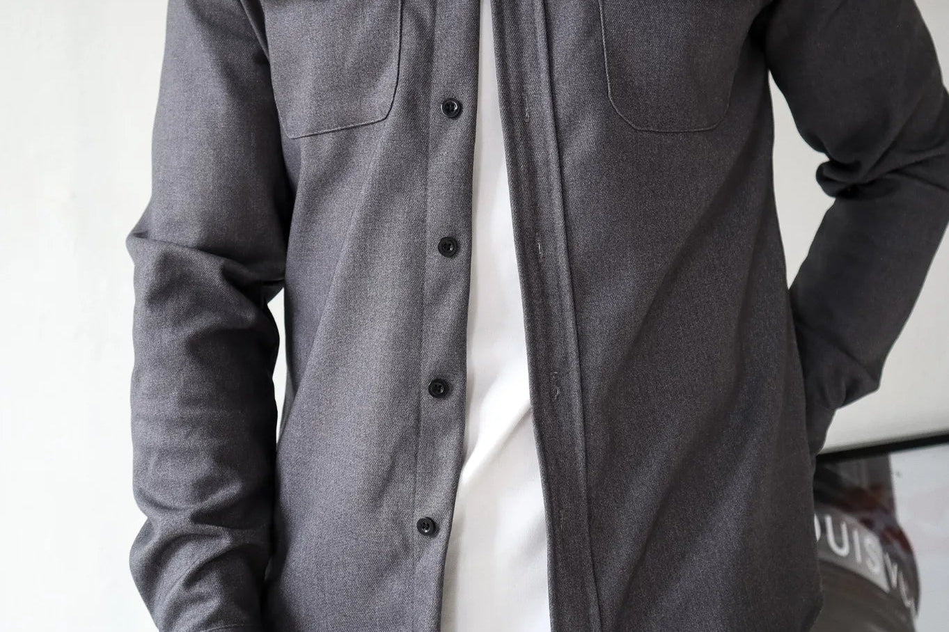 Darren - Men's Lightweight Overshirt Jacket with Chest Pockets - Dark Gray