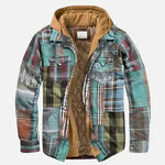 Dave - Men's Checked Hooded Shirt Jacket with Quilted Lining - Mint Green